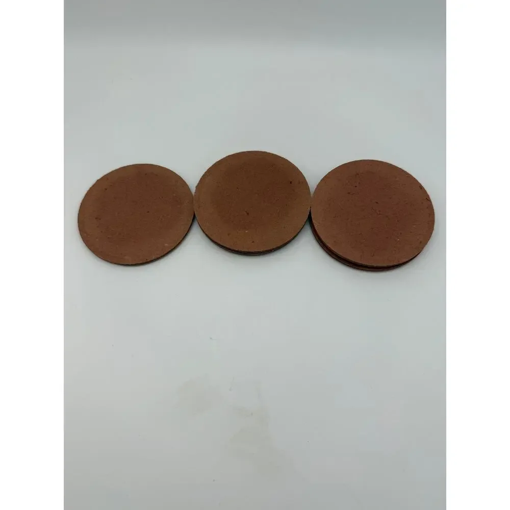 Vtg Egyptian Camel Leather Brown‎ w/ Gold Detail Set of 5 Coasters Drinkware